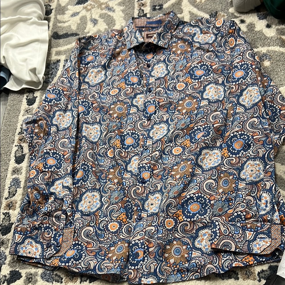 Johnston & Murphy Blue and Orange Casual Button Down Shirt